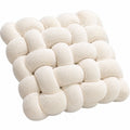 Zierkissen 40 x 40 cm aus Teddyplüsch Creme geflochtenes Sofakissen