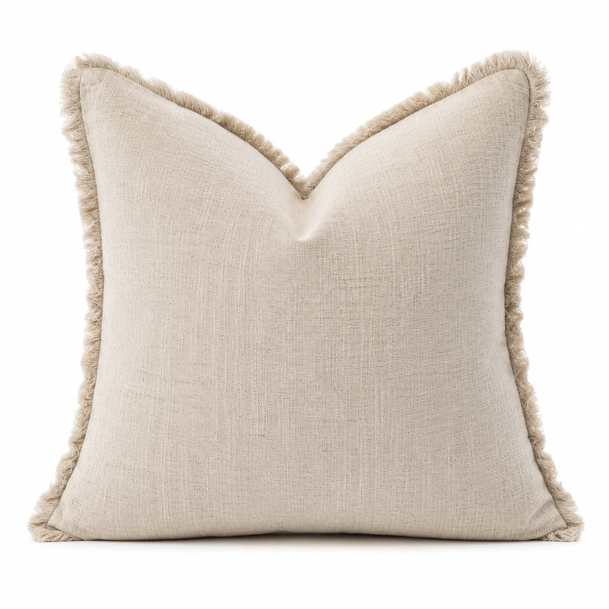 Dekokissen 45 x 45 cm Webstoff Beige mit Fransen