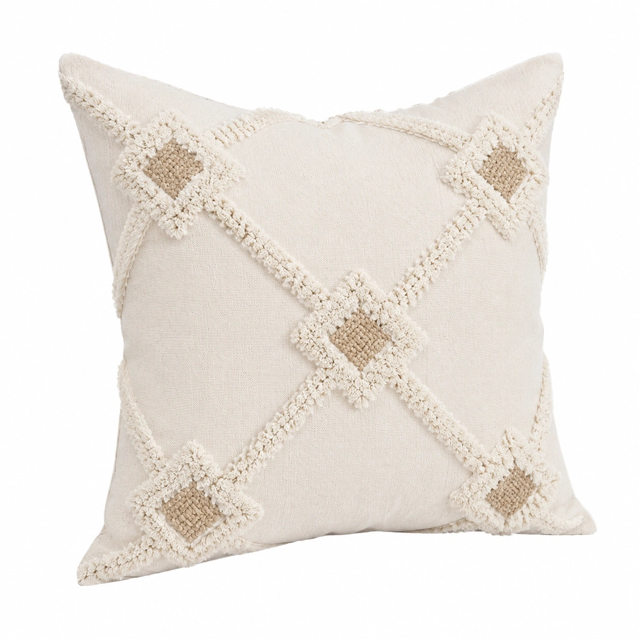 Dekokissen 45 cm x 45 cm Baumwolle Creme Beige mit Strukturmuster