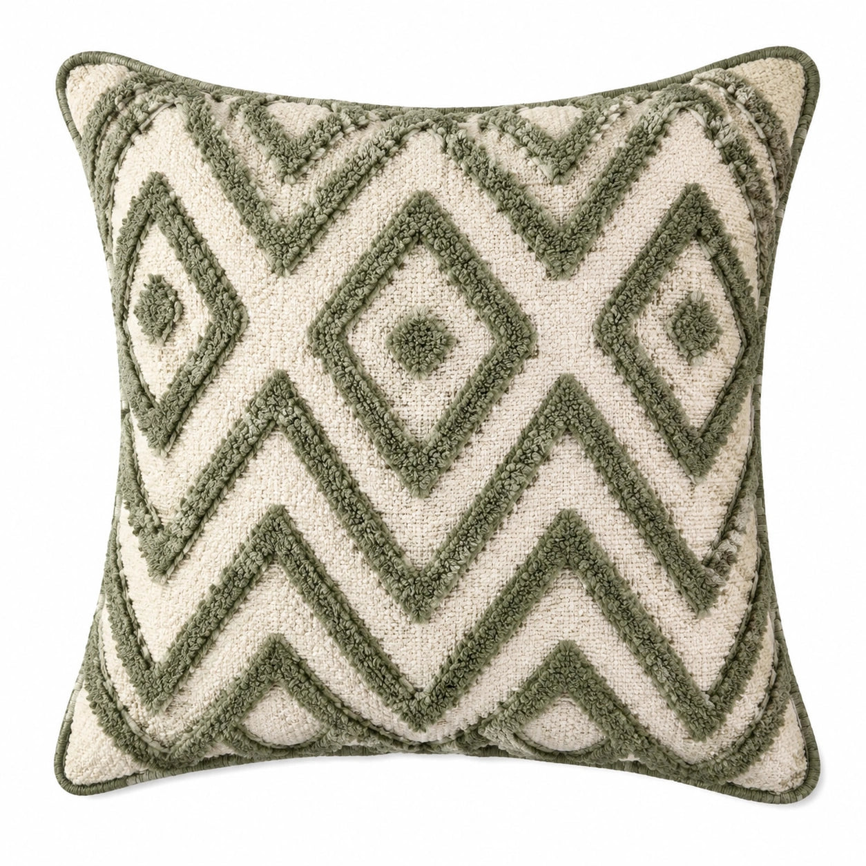 Dekokissen 45 x 45 cm aus Textil in Cremegrün mit geometrischem Reliefmuster
