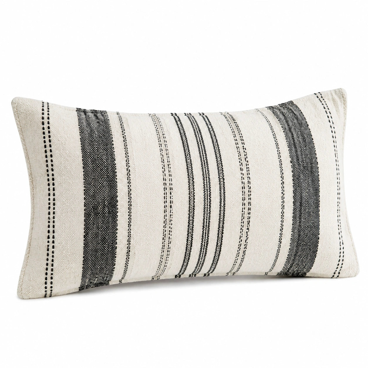 Rechteckiges Zierkissen 50 x 30 cm Webstoff Creme Schwarz Gestreift