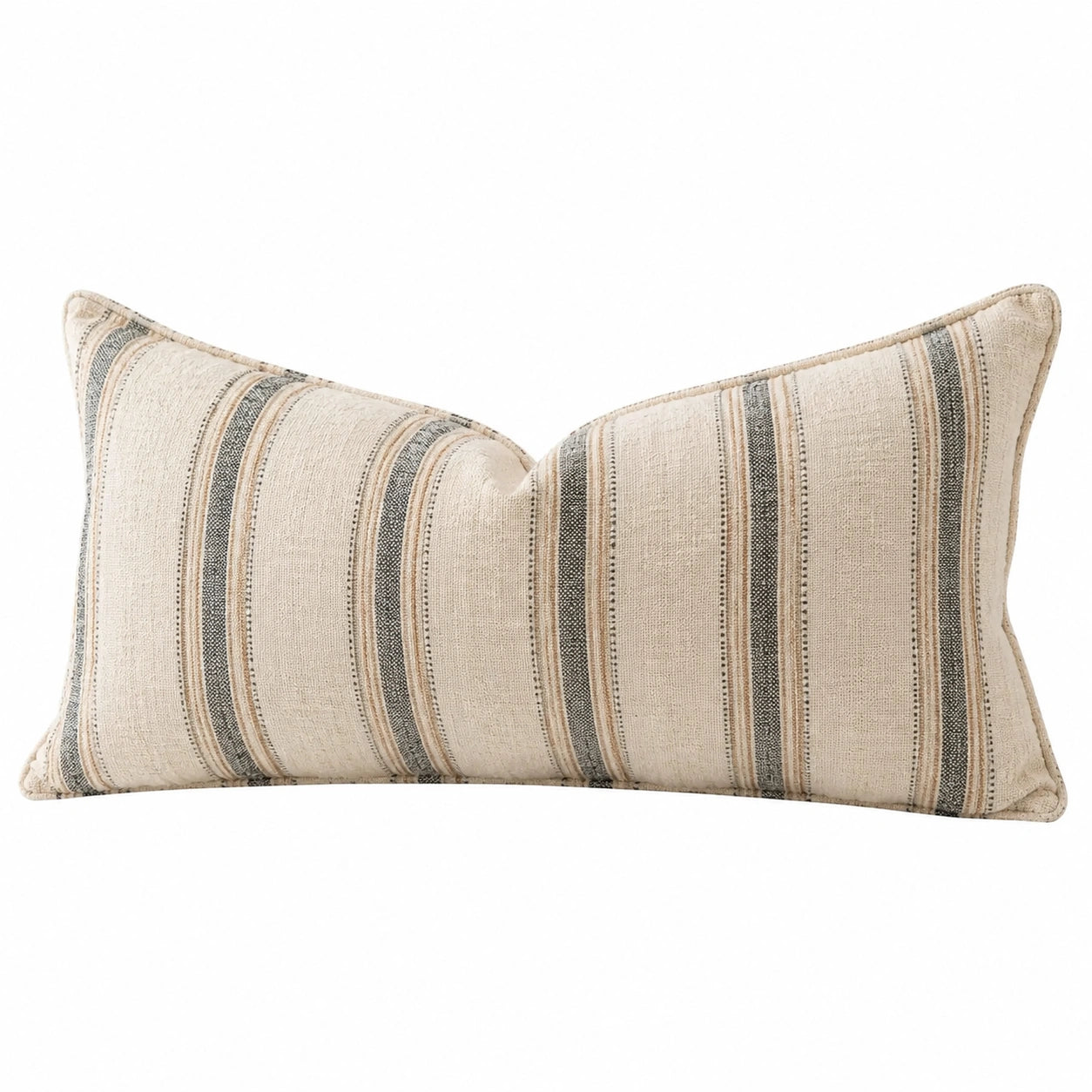Dekokissen 60 x 40 cm gewebter Stoff Beige Grau gestreift rechteckig