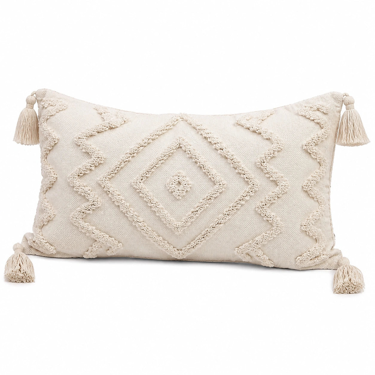 Dekokissen 50 x 30 cm Textil Creme Wohnkissen mit Quasten Boho