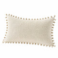Rechteckiges Dekokissen 50 x 30 cm in Creme aus Textil mit Pomponbesatz