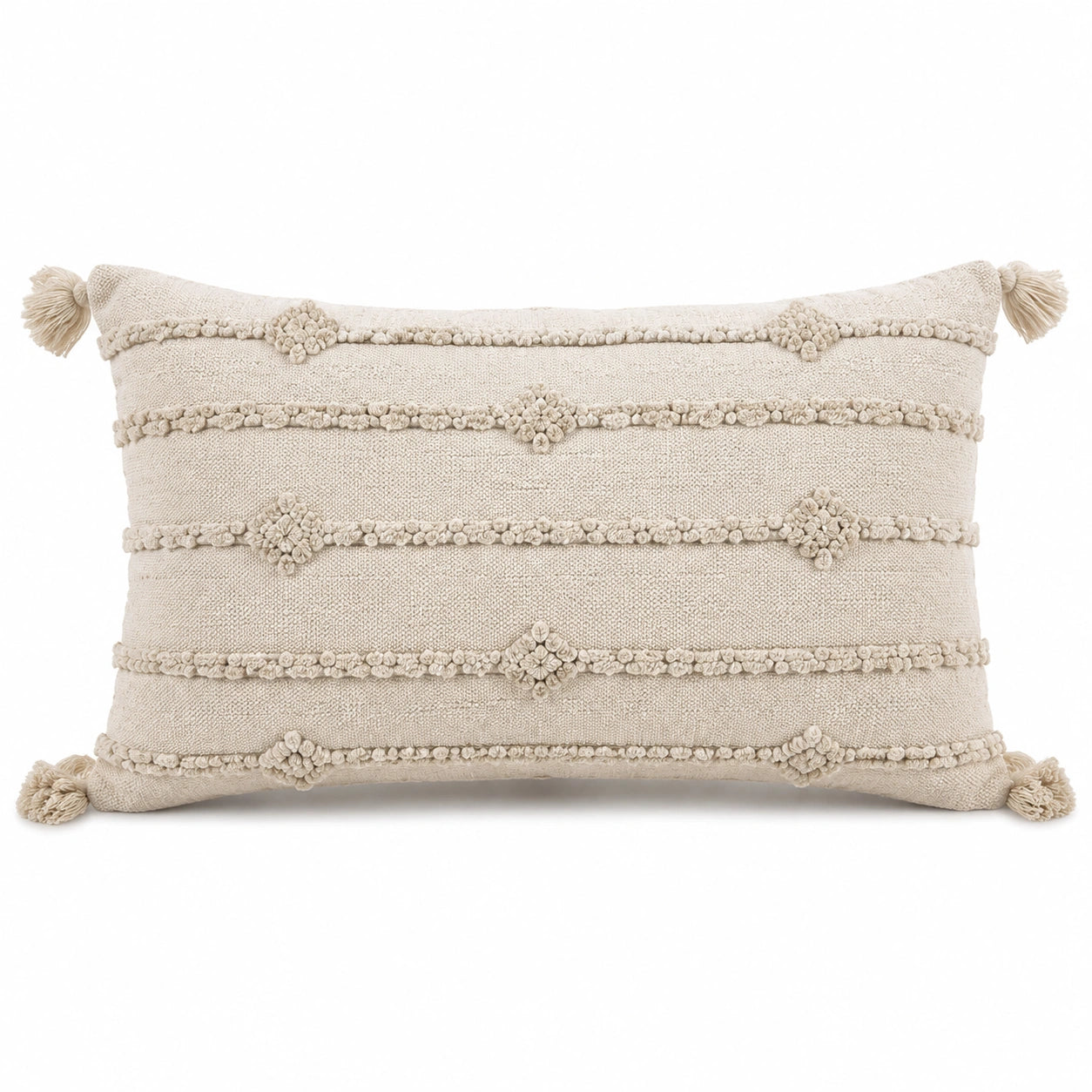 Dekokissen 50 x 40 cm Beige Textil mit Quasten im Boho-Stil