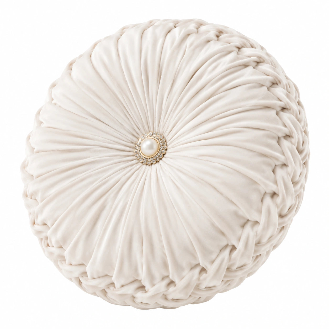 Rundes Zierkissen 40 cm aus Textil in Creme mit Raffung