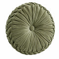 Rundes Dekokissen 45 cm olivgrün samtartige Oberfläche mit gerafftem Design