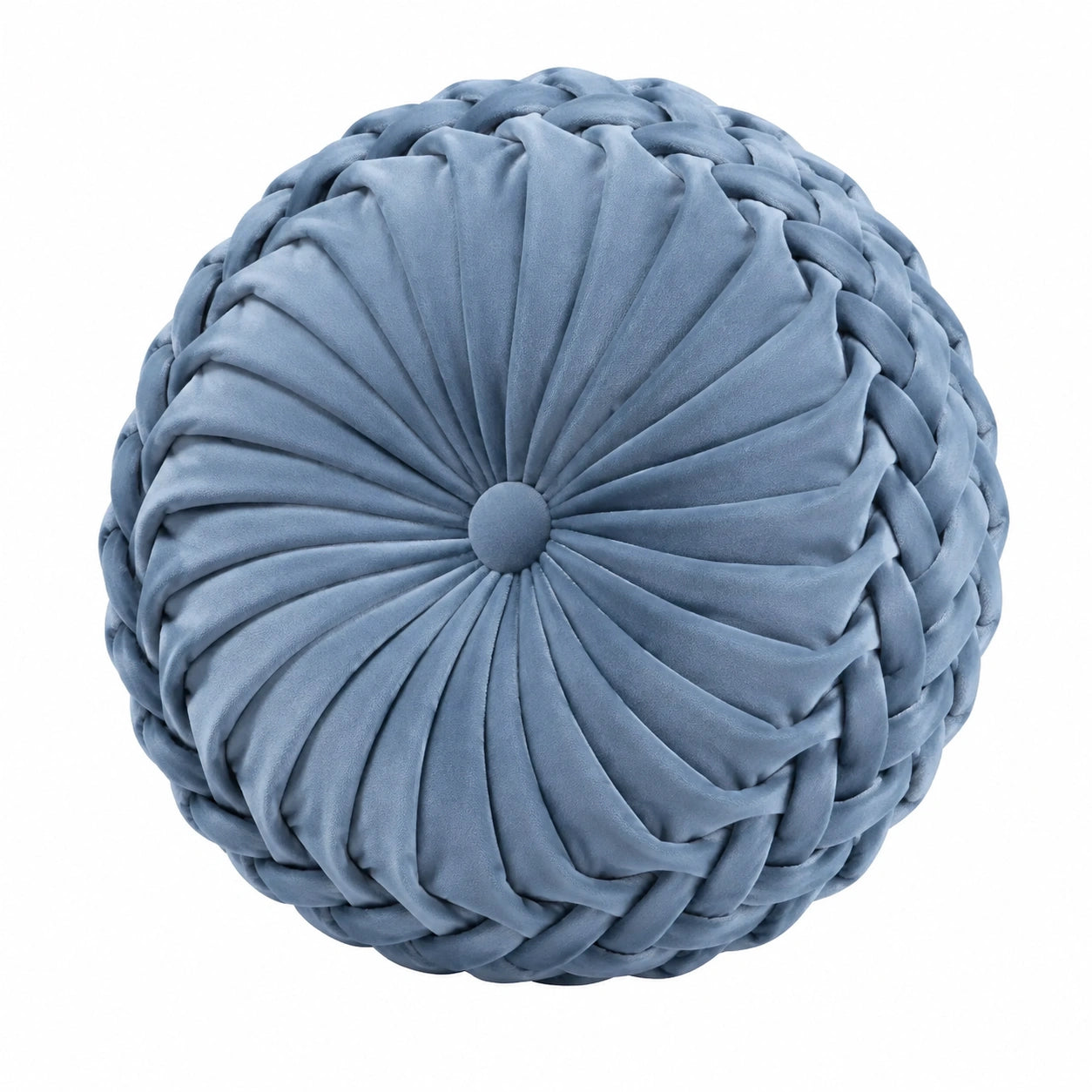 Rundes Zierkissen 45 cm Samt Blau geflochtene Dekoration
